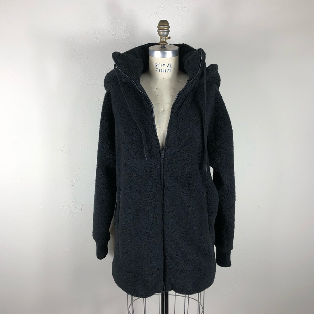 Athleta | Black Fuzzy Fleece Ultra Warm Long Jacket - Picture 1 of 8